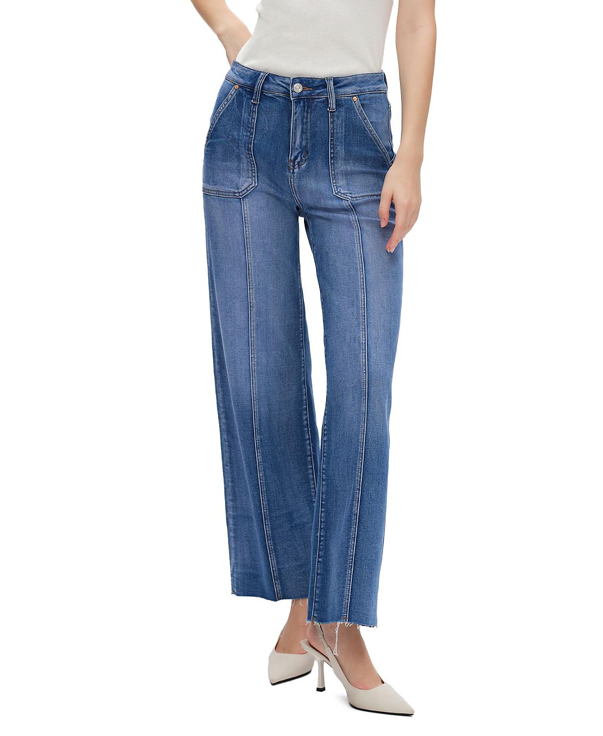 Bayeas High Rise Straight Leg Raw Edge Denim Jeans Stretch Comfortable