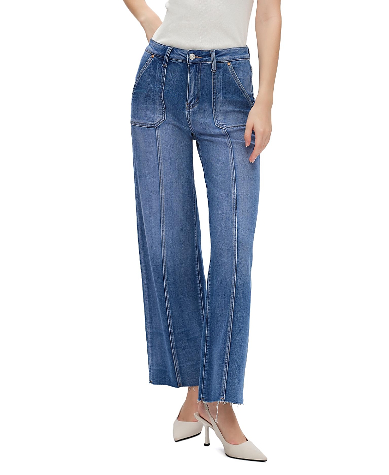 Bayeas High Rise Straight Leg Raw Edge Denim Jeans Stretch Comfortable in Bluelover