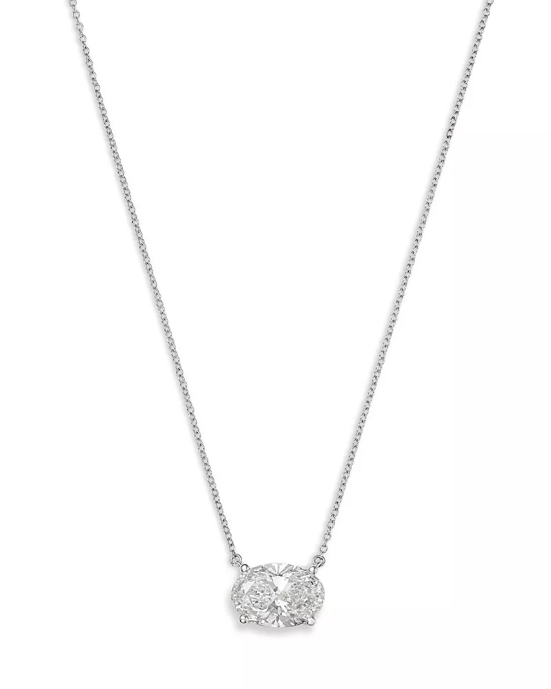 Bloomingdale's Fine Collection Luxe Collection Certified Lab Grown Diamond Oval Solitaire Pendant Necklace in 18K White Gold, 3.0 tcw