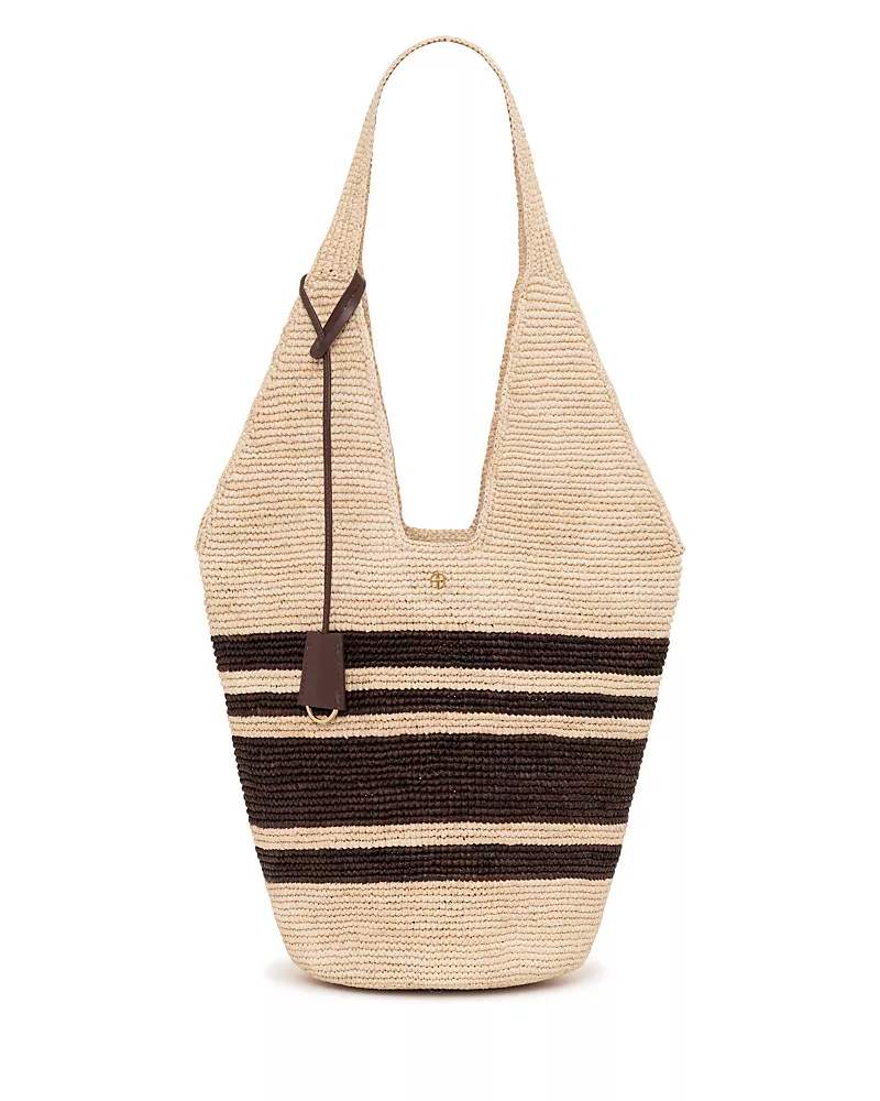 Anine Bing Leah Stripes Raffia Hobo Bag