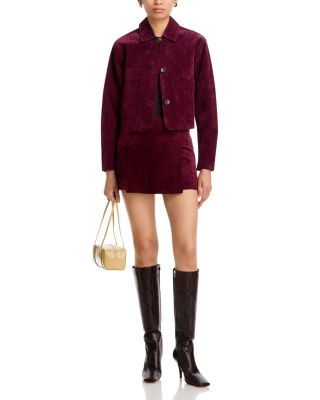 Real Suede Cropped Blazer & Skirt