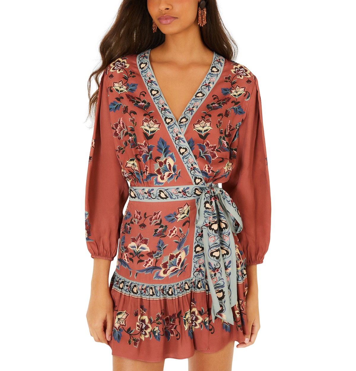 Tapestry Wrap Mini Dress