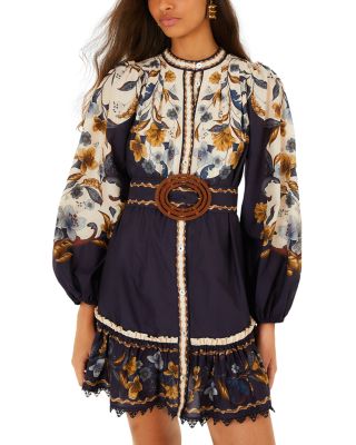 Golden Nature Belted Mini Dress