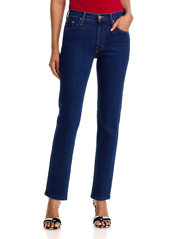 Mother Rider Skimp Mid Rise Straight Jeans in Retrograde Rodeo