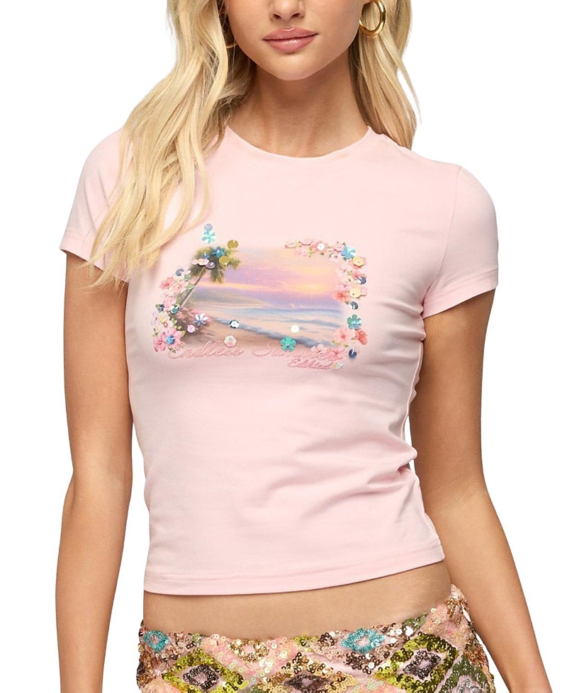 Edikted Beach Babe Sequin T Shirt