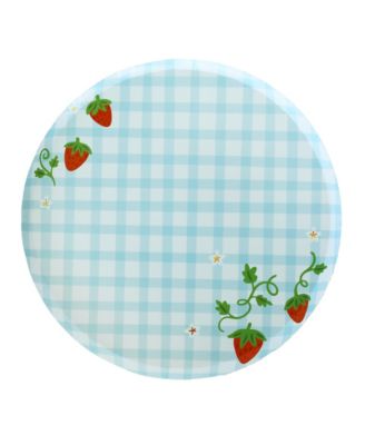  Strawberry Picnic Gingham Print Large Plates, Set of 8