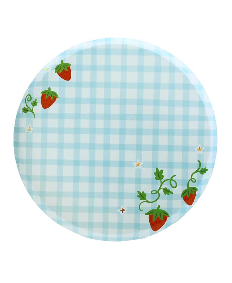 Jollity & Co. Strawberry Picnic Gingham Print Large Plates, Set of 8