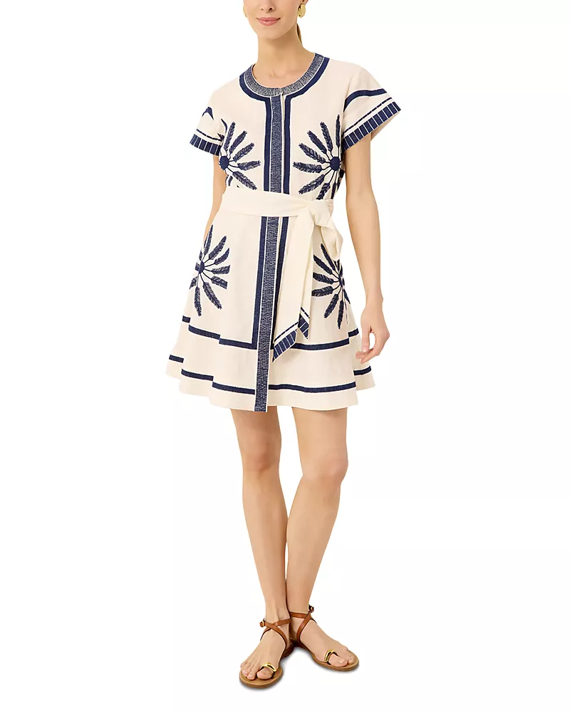 Marie Oliver Sable Cotton Linen Belted Dress