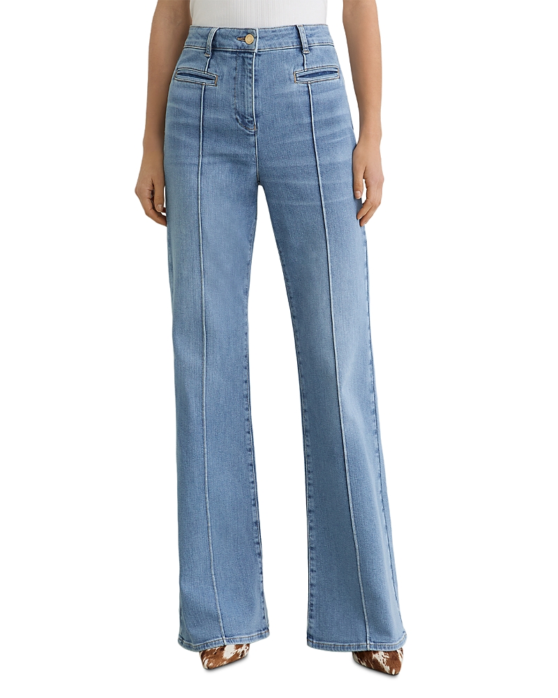 Reiss Claude Pintuck High Rise Flare Leg Jeans in Light Blue