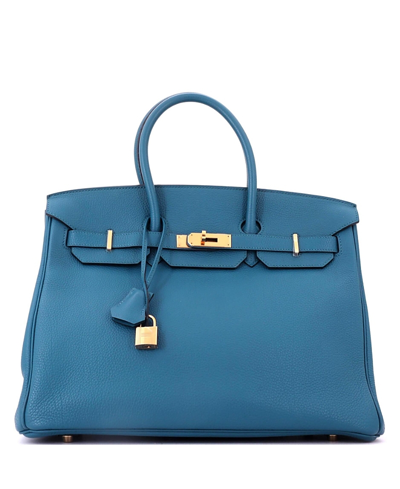Pre-Owned HERMES Birkin 35 Handbag Blue Togo with Gold Hardware