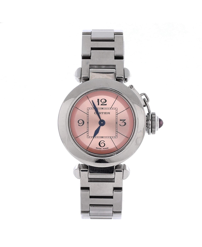 Pre-owned Pre-owned Cartier Cartier Miss Pasha Pink Dial Quartz Watch In Stainless Steel 27mm