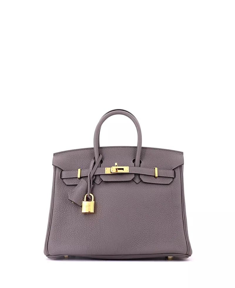 Pre-Owned HERMES Birkin 25 Handbag Grey Togo with Gold Hardware