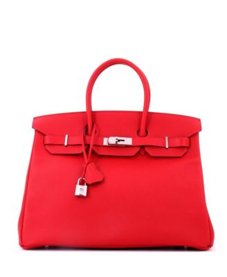 Birkin 35 Handbag Red Epsom with Palladium Hardware