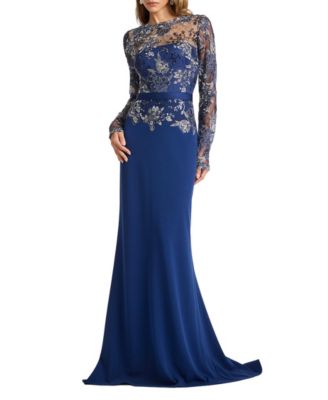 Tadashi Shoji Beacon Belted Embroidered Illusion Gown