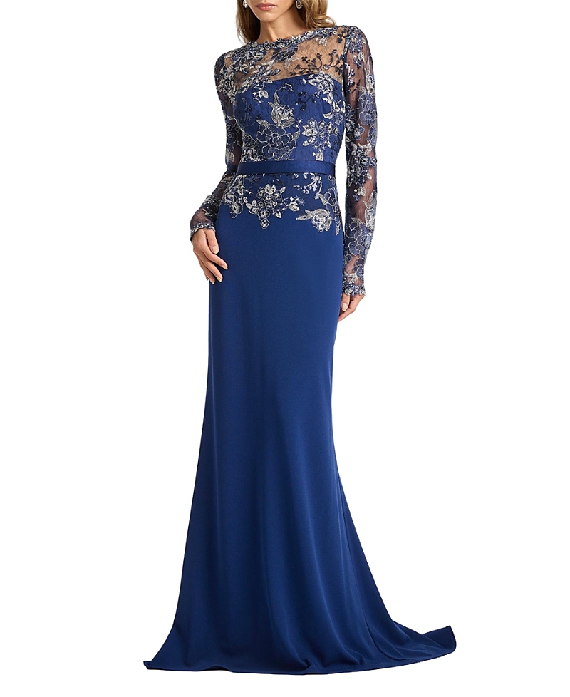 Tadashi Shoji Beacon Belted Embroidered Illusion Gown