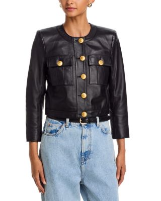 Deidra Leather Collarless Jacket