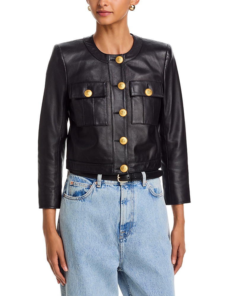 L'Agence Deidra Leather Collarless Jacket