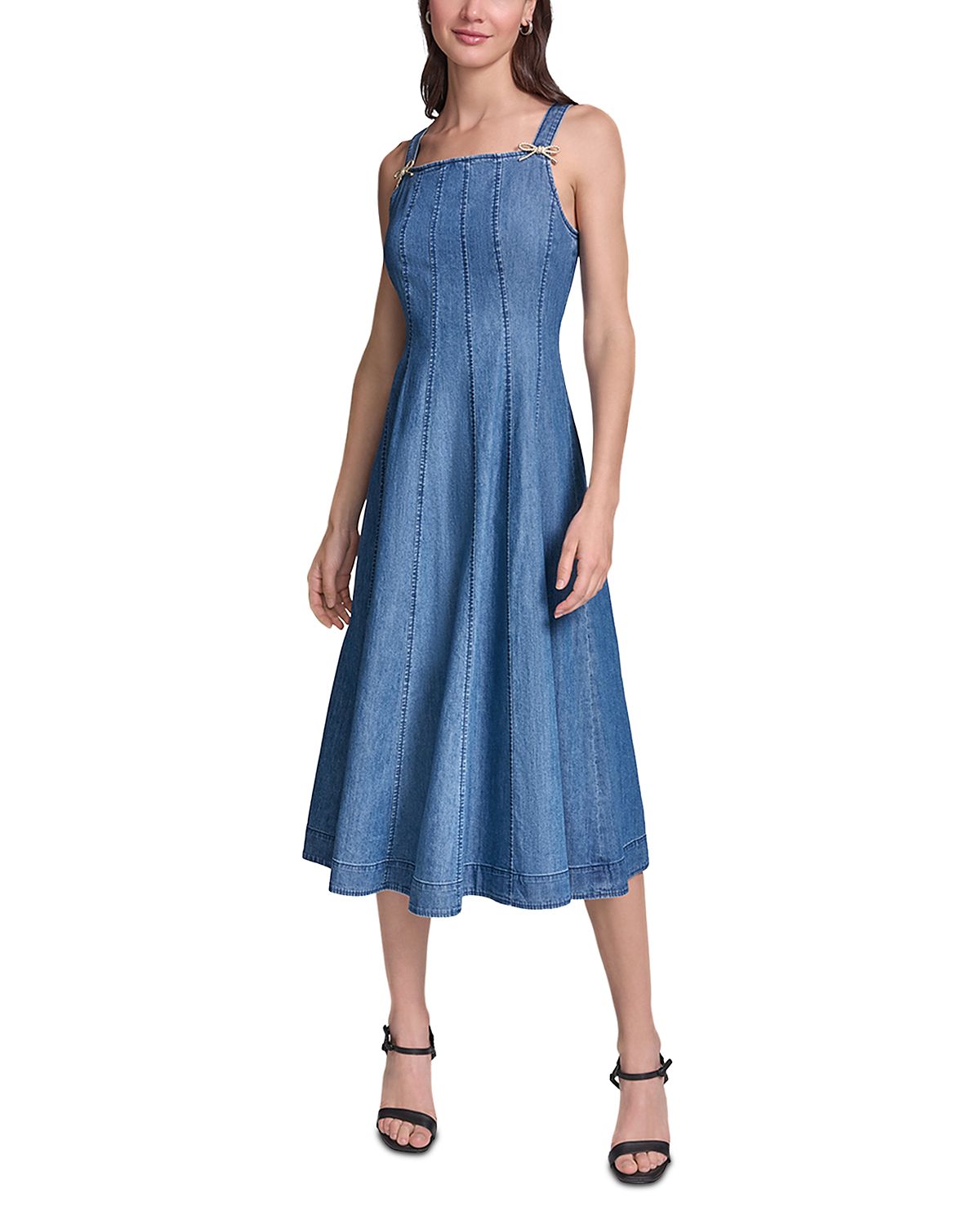 Karl Lagerfeld Paris Bow Hardware Chambray Denim Midi Dress
