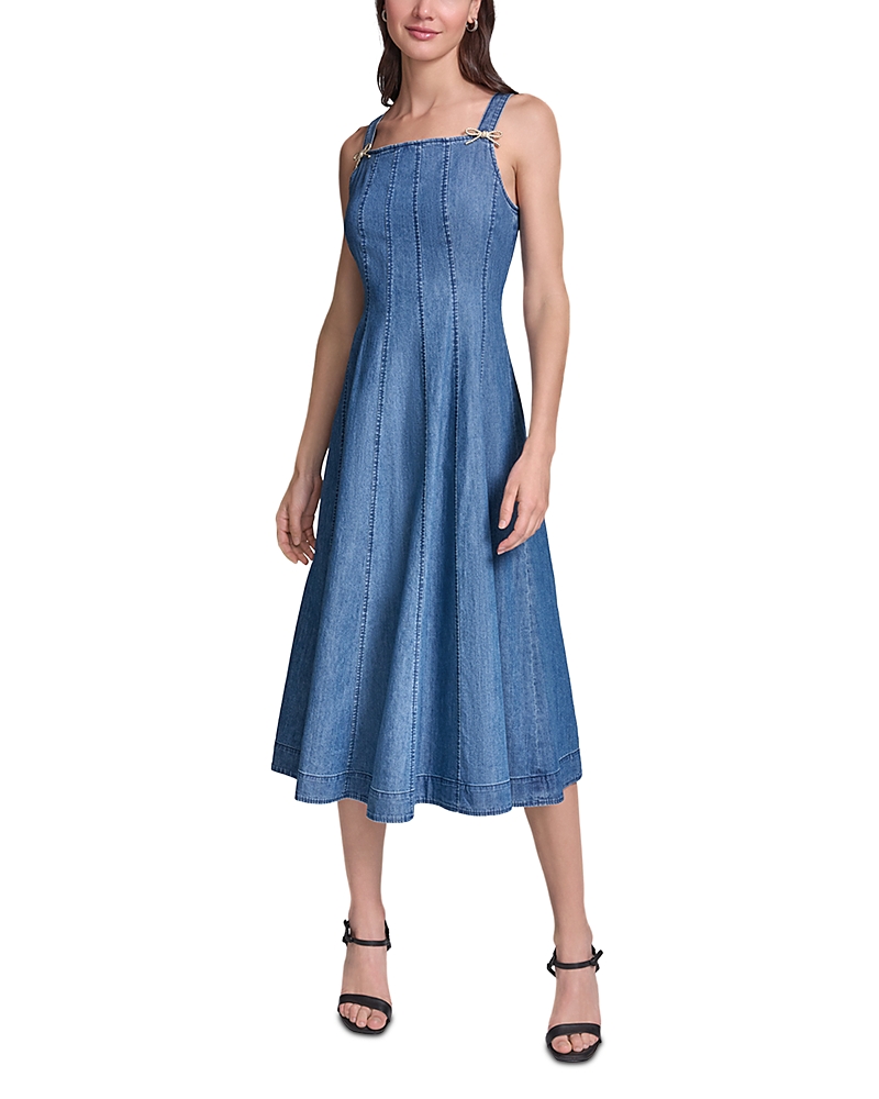 Karl Lagerfeld Paris Bow Hardware Chambray Denim Midi Dress