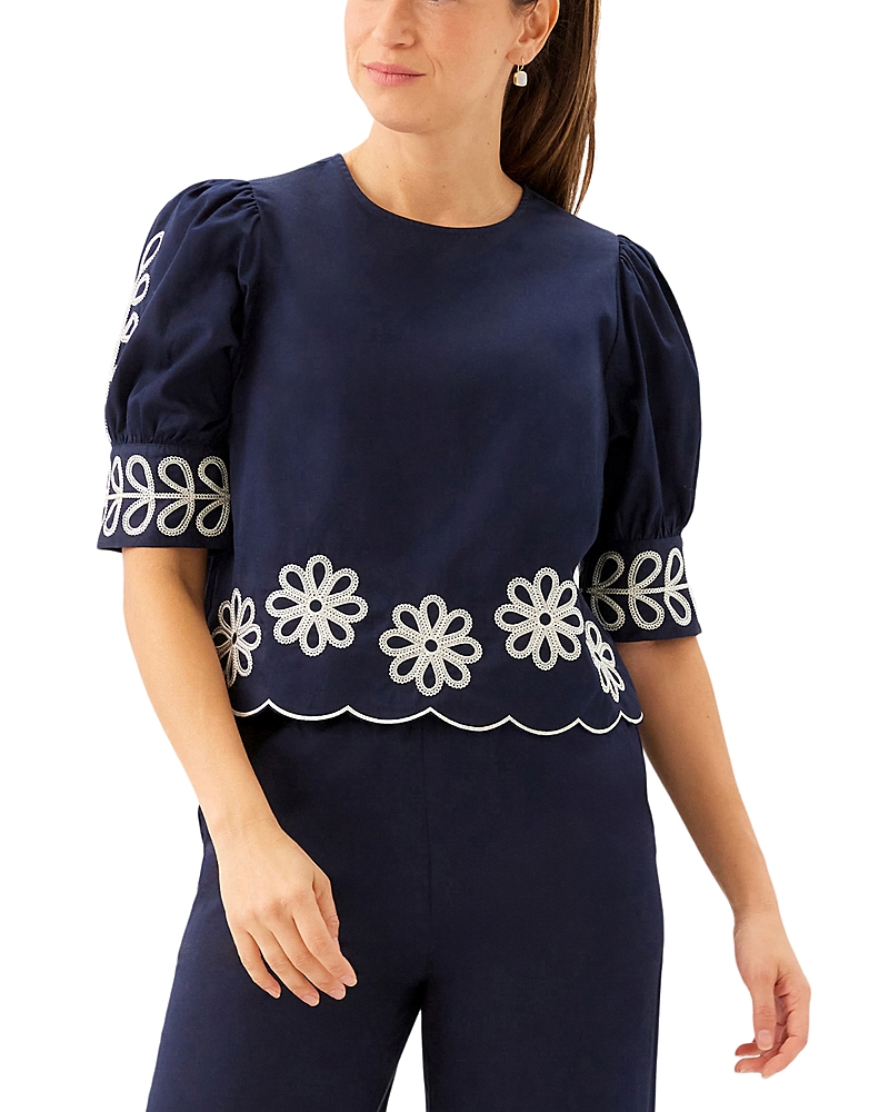 Karen Kane Embroidered Blouson Sleeve Scallop Top