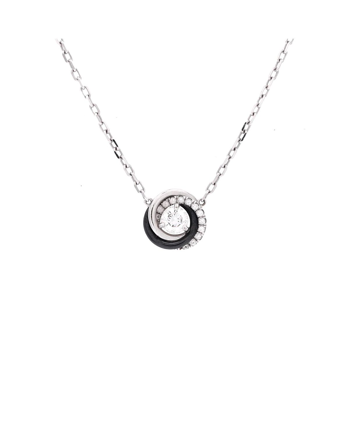 Pre-Owned Cartier Trinity Diamond Pendant Necklace 18K White Gold with Diamonds and Ceramic, 16.25