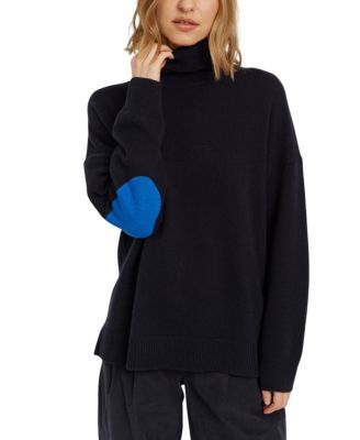  Women's Wool Cashmere Elbow Patch Rollneck Sweater