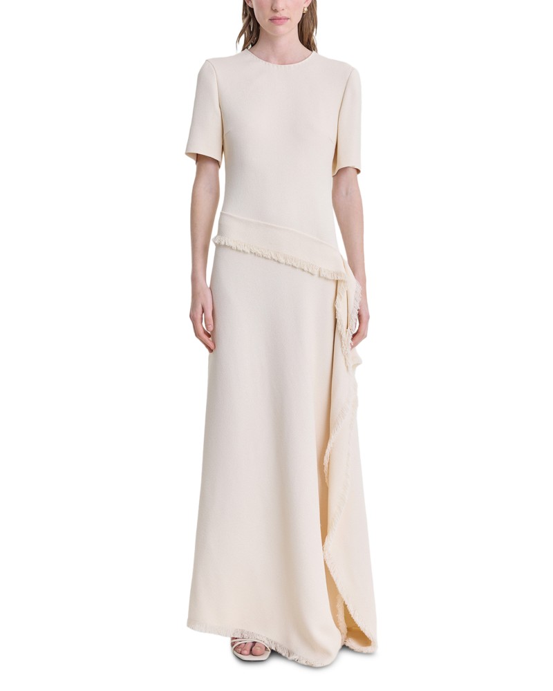 Fforme Jaune Asymmetric Frayed Hem Dress in Cream