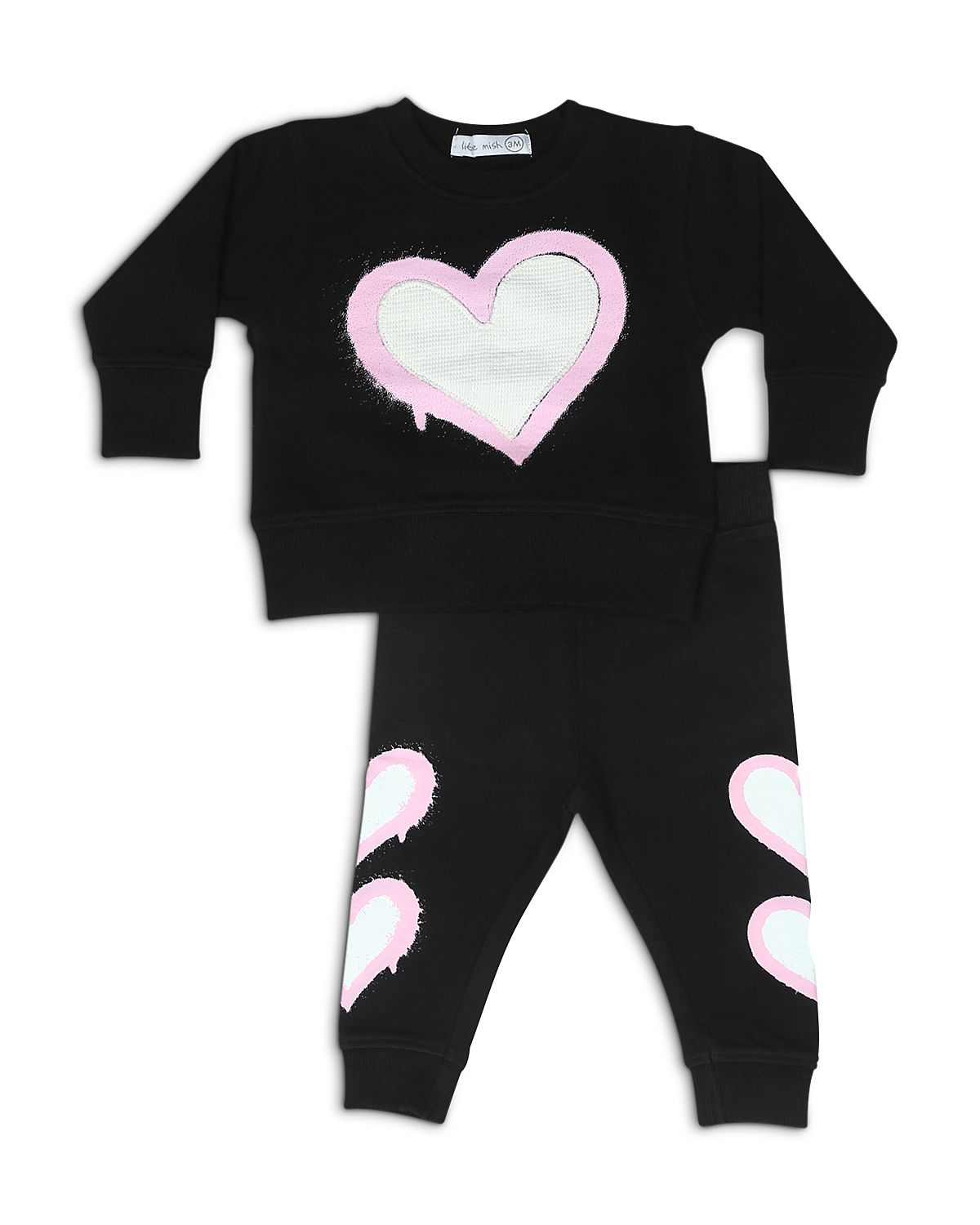Little Mish Girls' Graffiti Heart Applique French Terry Top & Pants Set - Baby