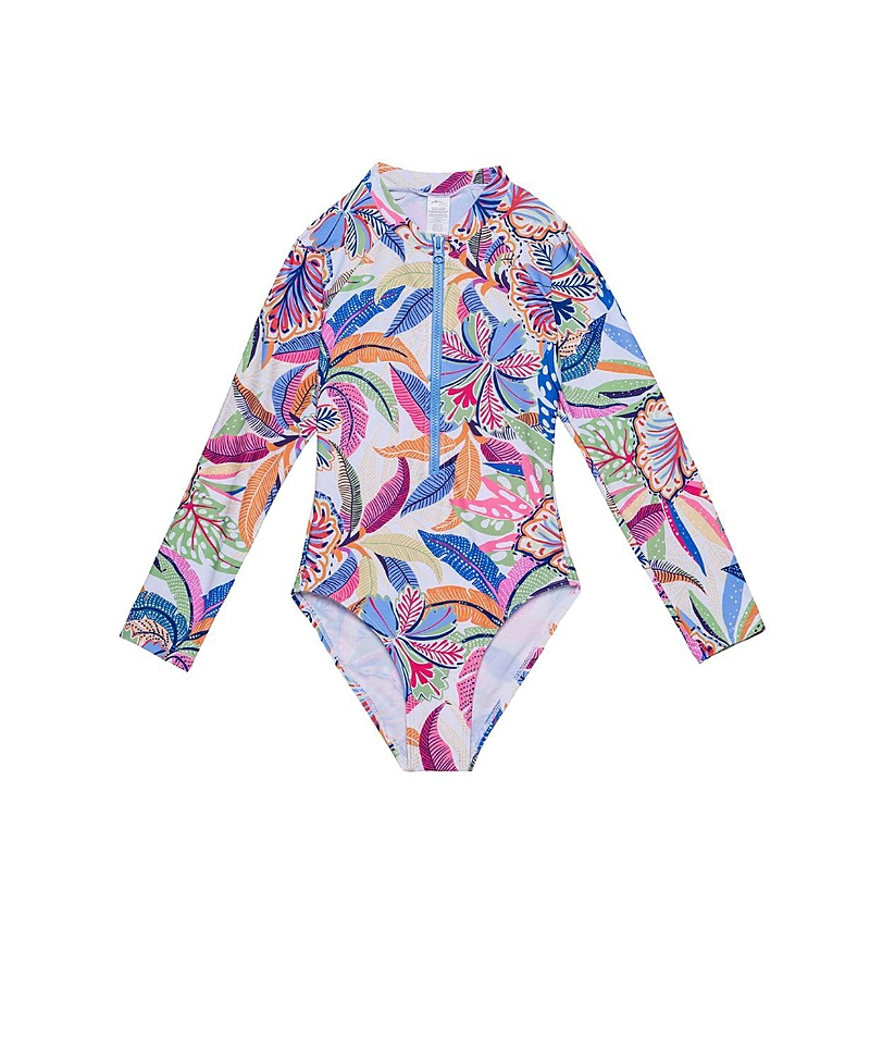Gottex Kids Girls' Tropic Fun Long Sleeve Zip Front One Piece - Little Kid, Big Kid