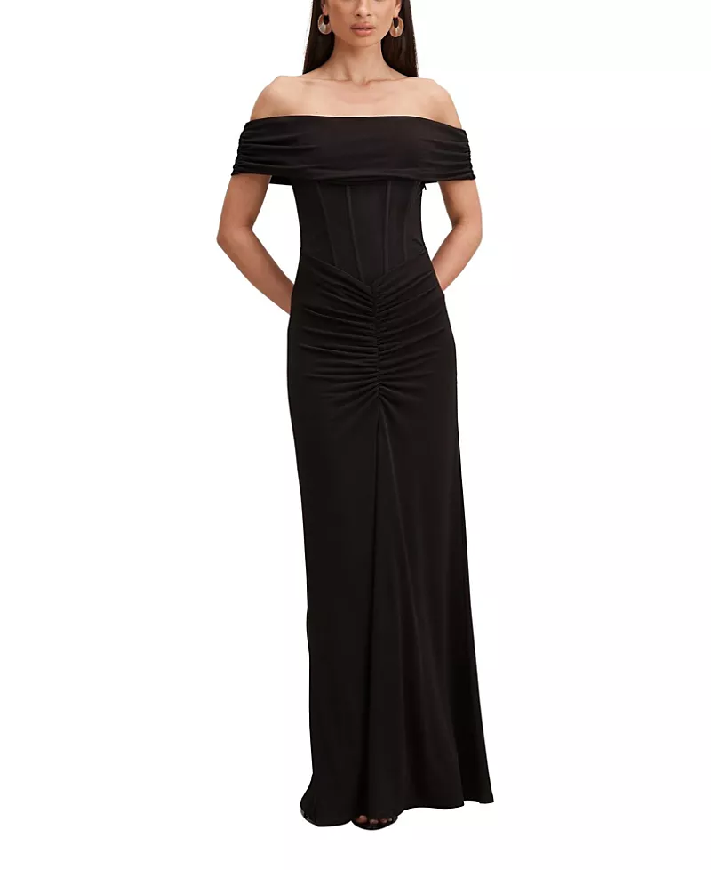 Ever New Women's Ania Ruched Bardot Neck Maxi Dress