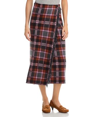 Wool Cashmere Tartan Wrap Skirt