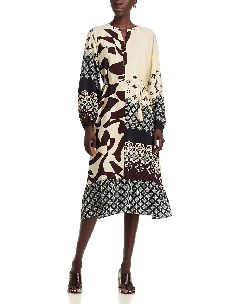 T Tahari Split Neck A Line Dress