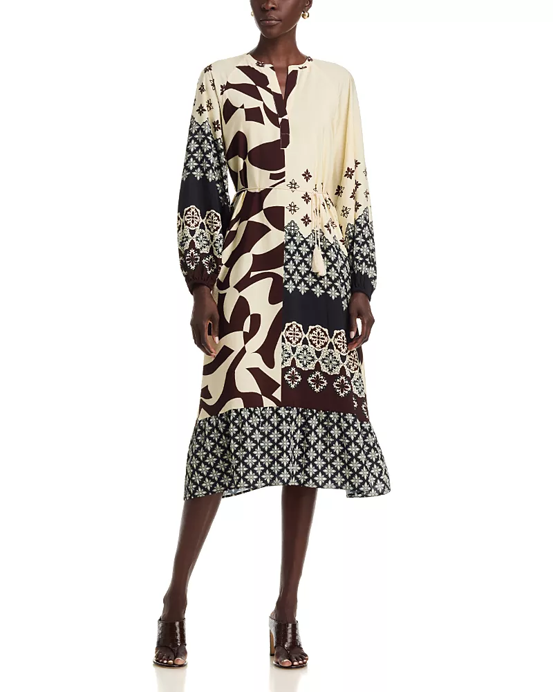 T Tahari Split Neck A Line Dress
