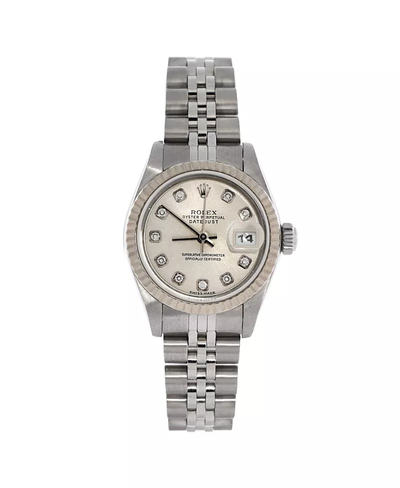 Pre-Owned Rolex Oyster Perpetual Datejust Automatic Watch in Stainless Steel and White Gold with Diamond Markers 26mm