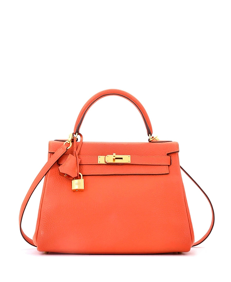 Pre-Owned HERMES Kelly 28 Handbag Orange Clemence with Gold Hardware