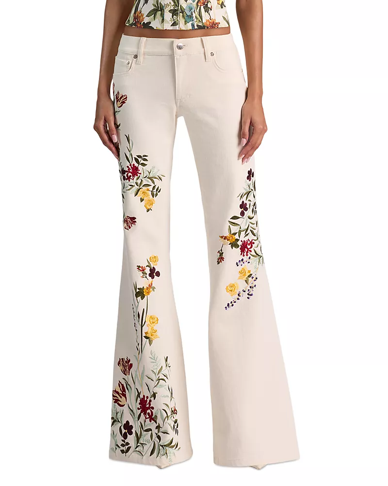 Alice and Olivia Emryn Low Rise Flare Jeans in Vanilla Multi