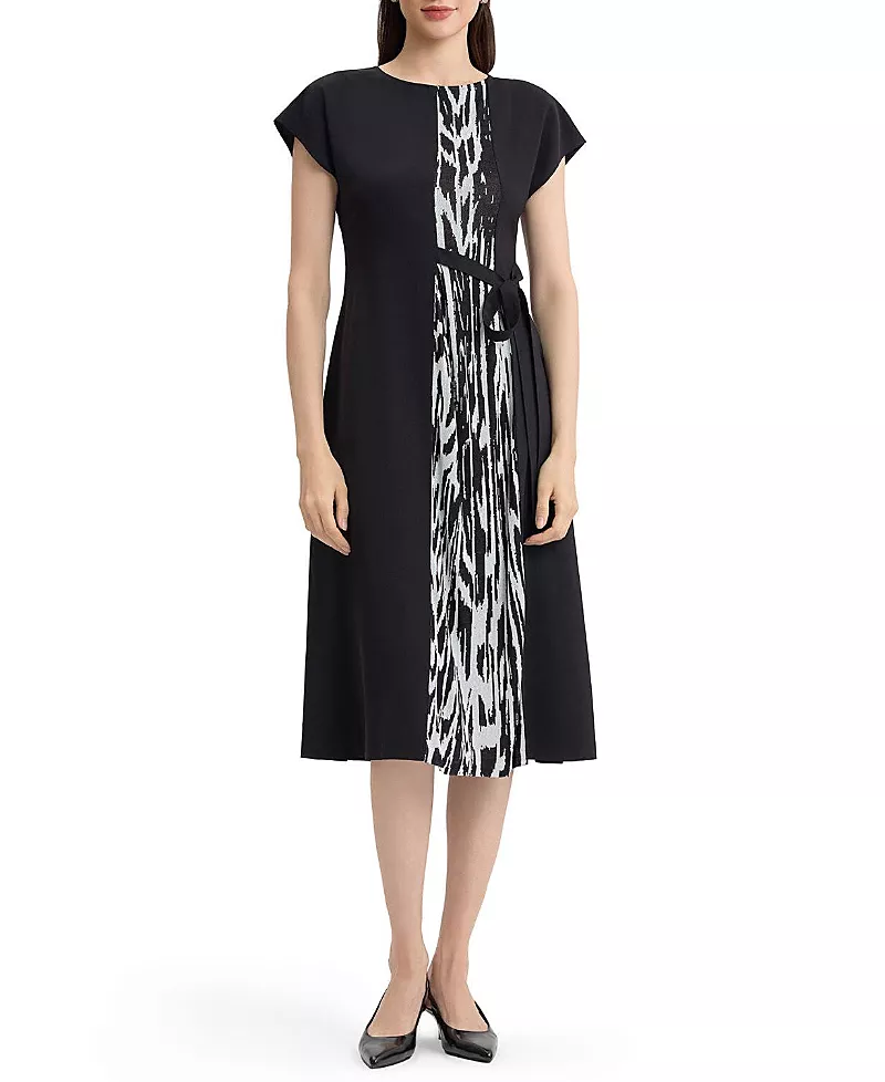 Misook Fit & Flare Abstract Animal Print Midi Dress