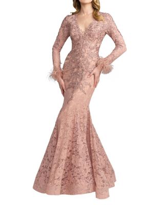 Long Sleeve Embellished Mermaid Gown