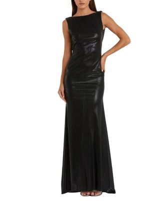  Petite Metallic Jersey Cowl Back Column Gown