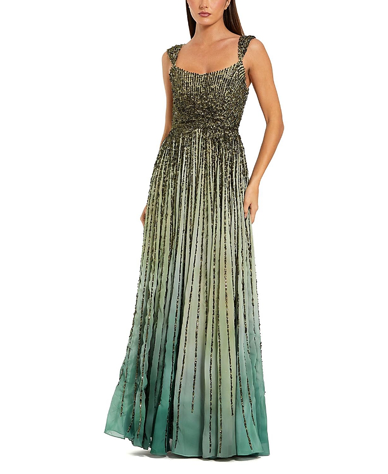 Mac Duggal Petite Ombre Beaded Scoop Neck A-Line Gown