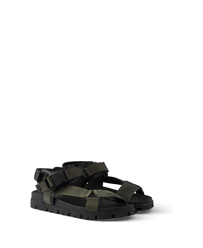 Prada Men's Suede And Woven Tape Sporty Sandal