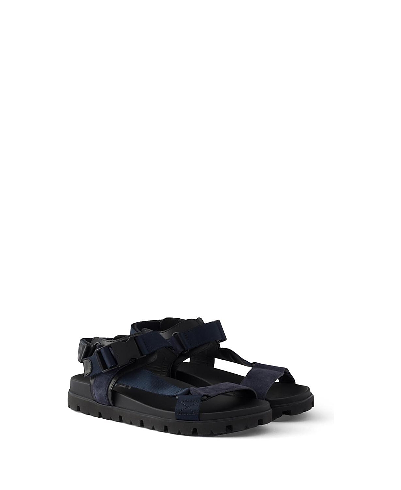 Prada Men's Suede And Woven Tape Sporty Sandal