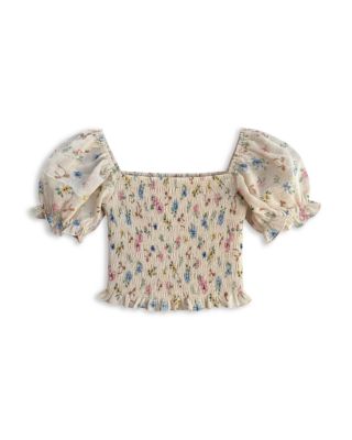 Girls' Marlee Smocked Floral Puff Sleeve Top - Big Kid