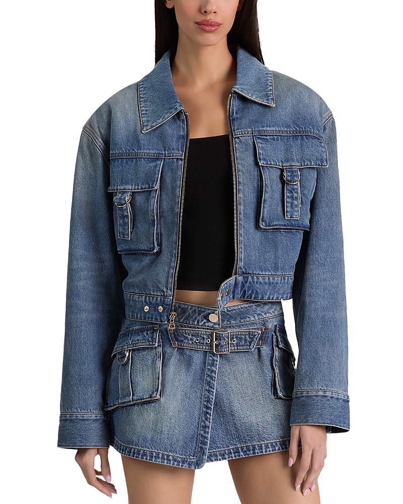 Alice and Olivia Leroy Cropped Denim Aviator Jacket