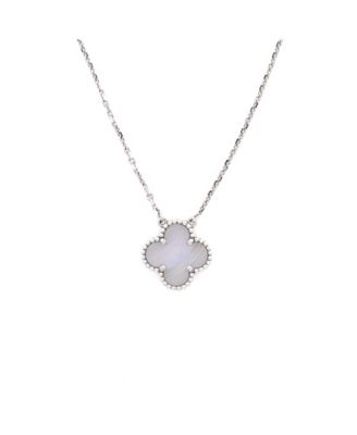  Vintage Alhambra Pendant Necklace 18K White Gold and Chalcedony, 16.5"