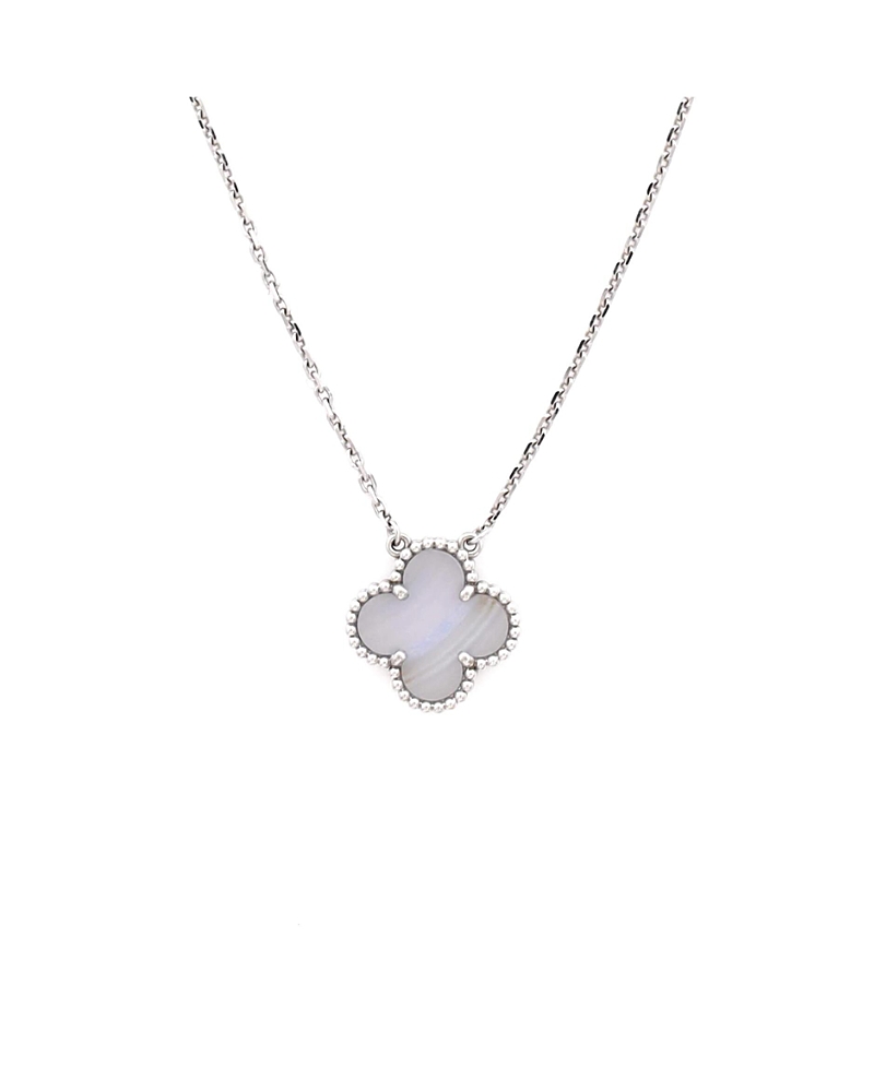 Pre-Owned Van Cleef & Arpels Vintage Alhambra Pendant Necklace 18K White Gold and Chalcedony, 16.5