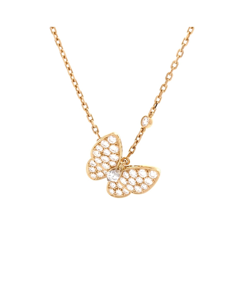 Pre-Owned Van Cleef & Arpels Two Butterfly Pendant Necklace 18K Gold with Diamonds, 16.25