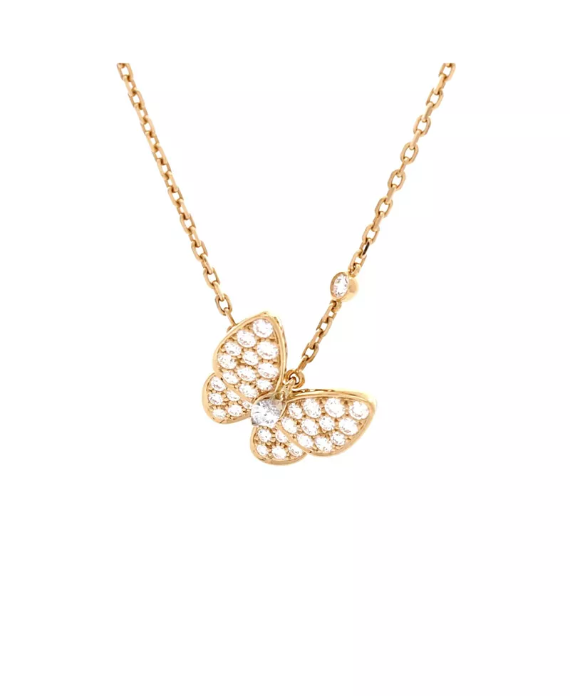 Pre-Owned Van Cleef & Arpels Two Butterfly Pendant Necklace 18K Gold with Diamonds, 16.25