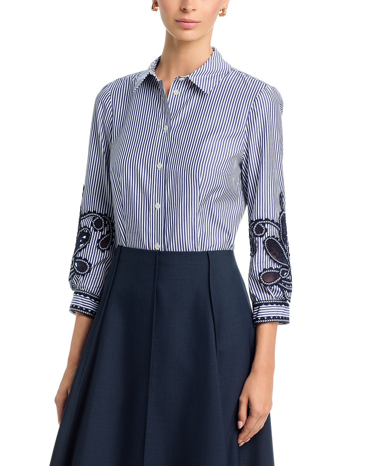 Carolina Herrera Ana Embroidered Sleeve Cotton Shirt