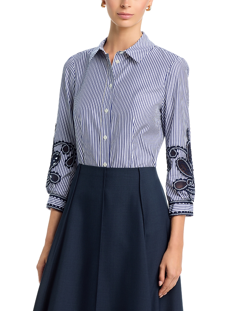 Carolina Herrera Ana Embroidered Sleeve Cotton Shirt